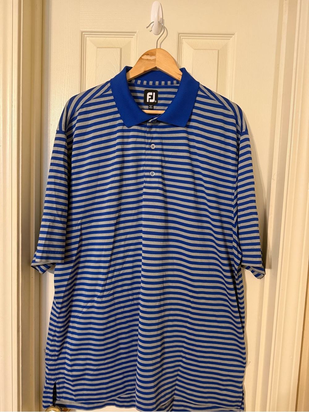 FootJoy Blue and Light Gray Striped Button-Down Golf Polo XL